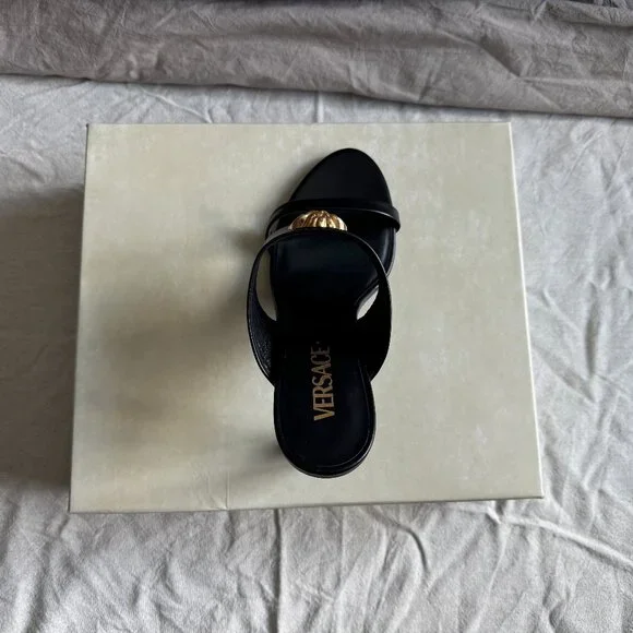 Versace Black Mules with Gold Medusa - Picture 3 of 10